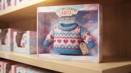 Cotton-Clucker sitting on a shelf