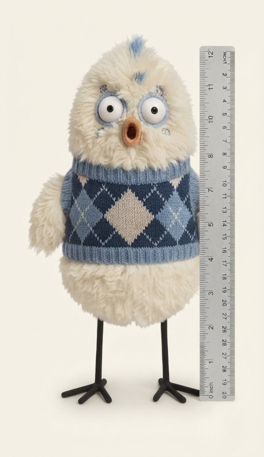Close-up of the Cotton-Clucker face and knit vest